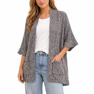 COLDWATER CREEK Linen Blend Multi Colour Open Front Cardigan Patch Pockets Sz 1X